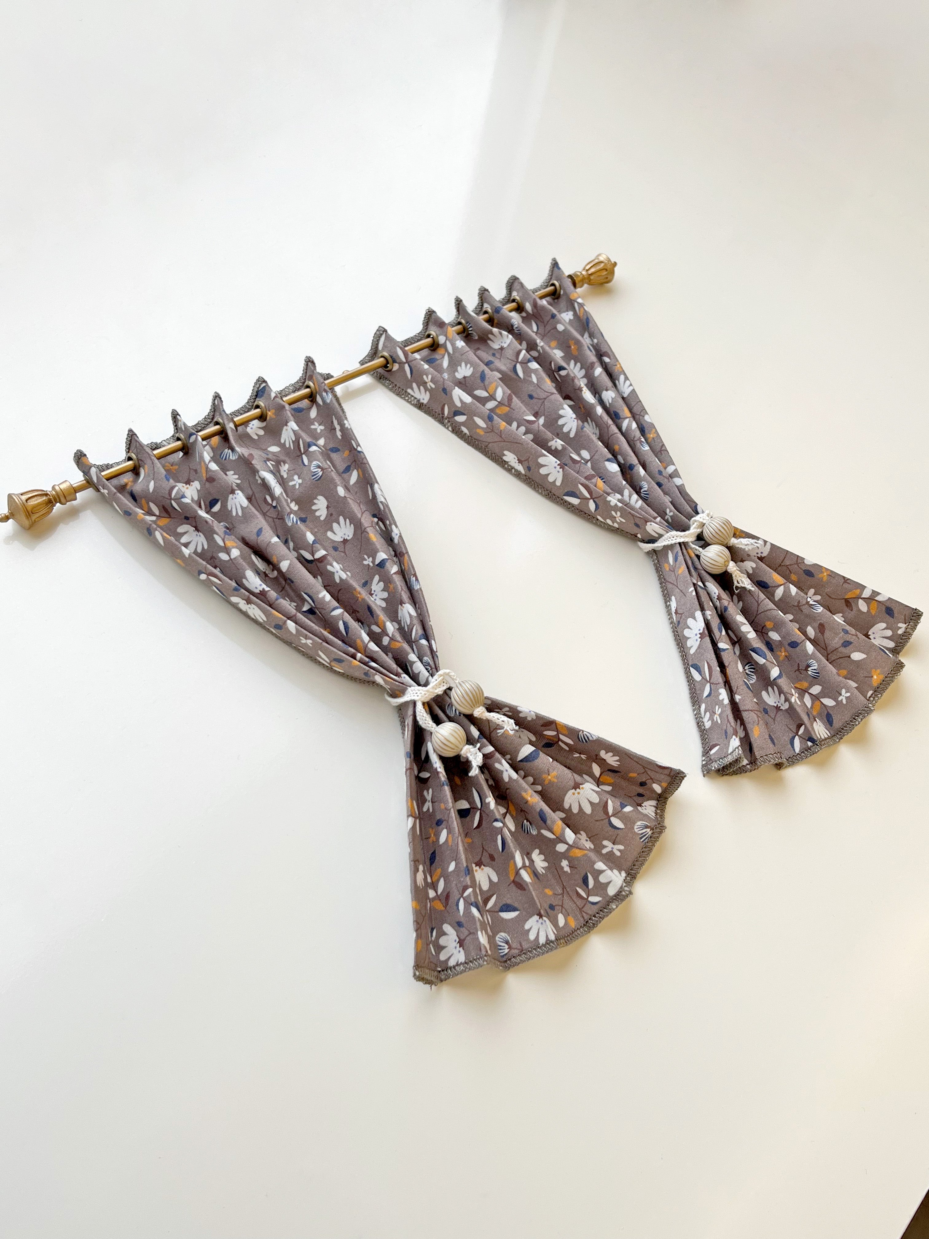 Window curtains 1/6 Scale dollhouse drape color - brown