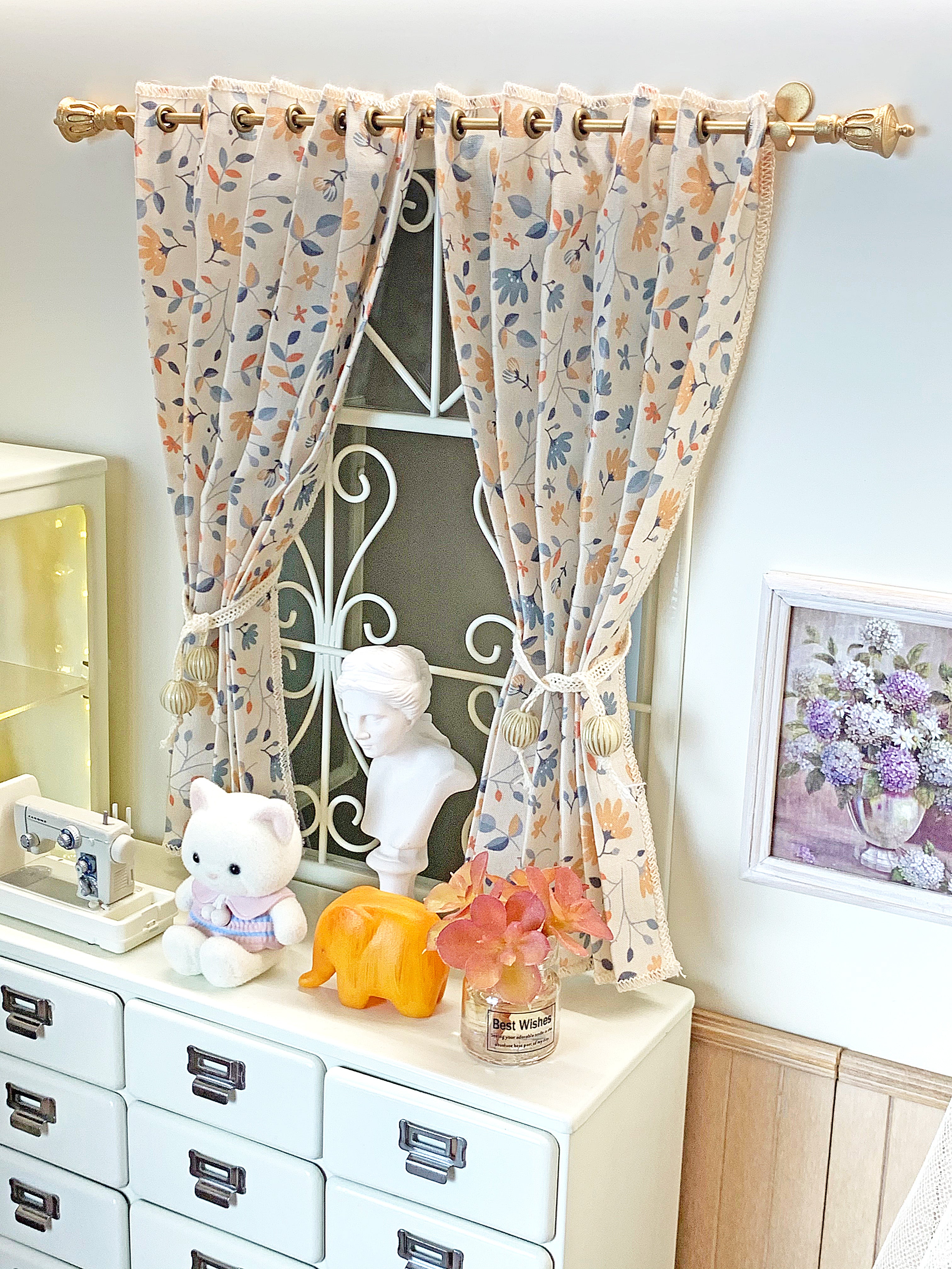 Window curtains 1/6 Scale dollhouse drape color - pink