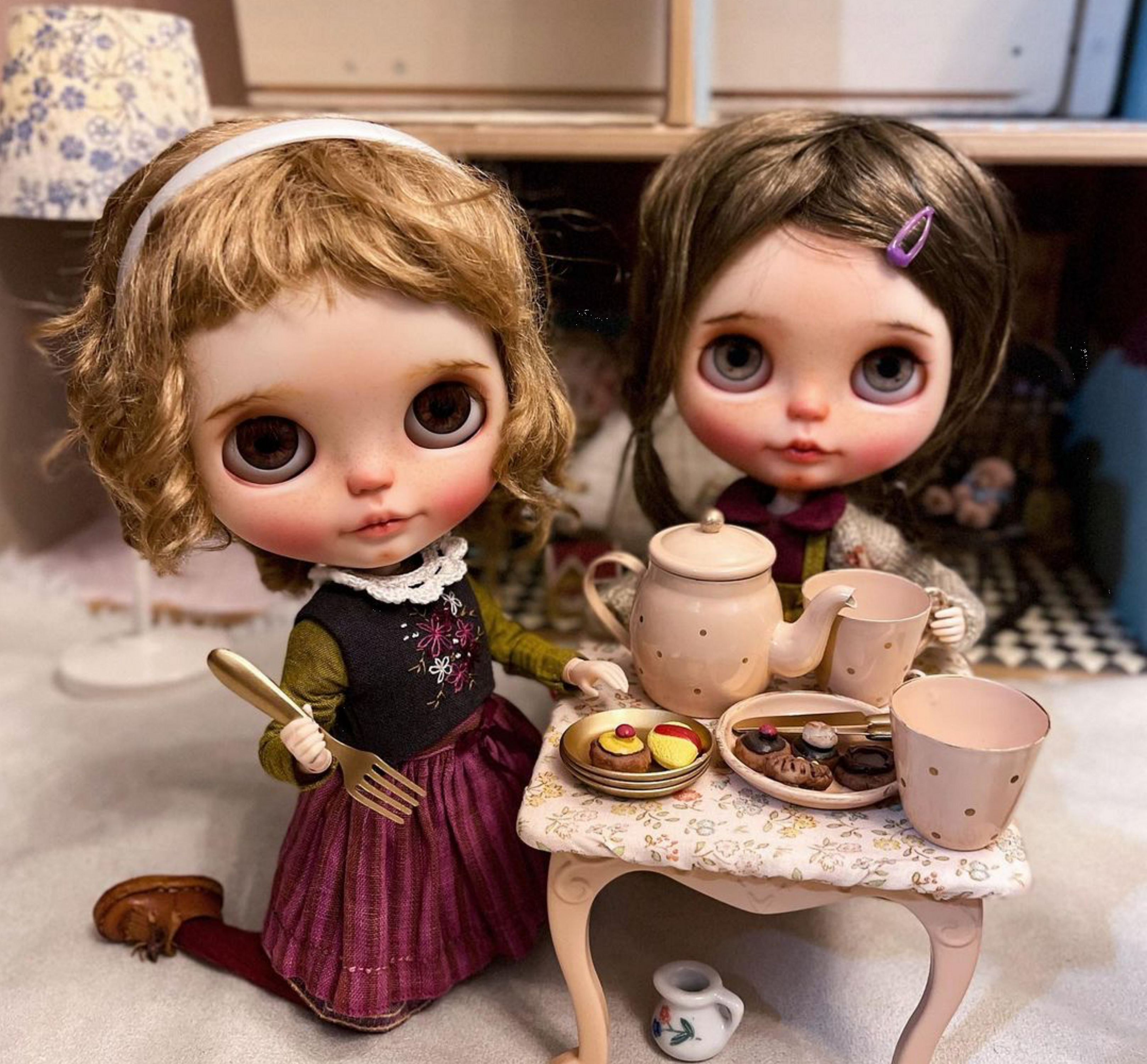 Tea Pot Set 7 pcs Dollhouse - Aqua 1/6 Scale Dollhouse Miniature