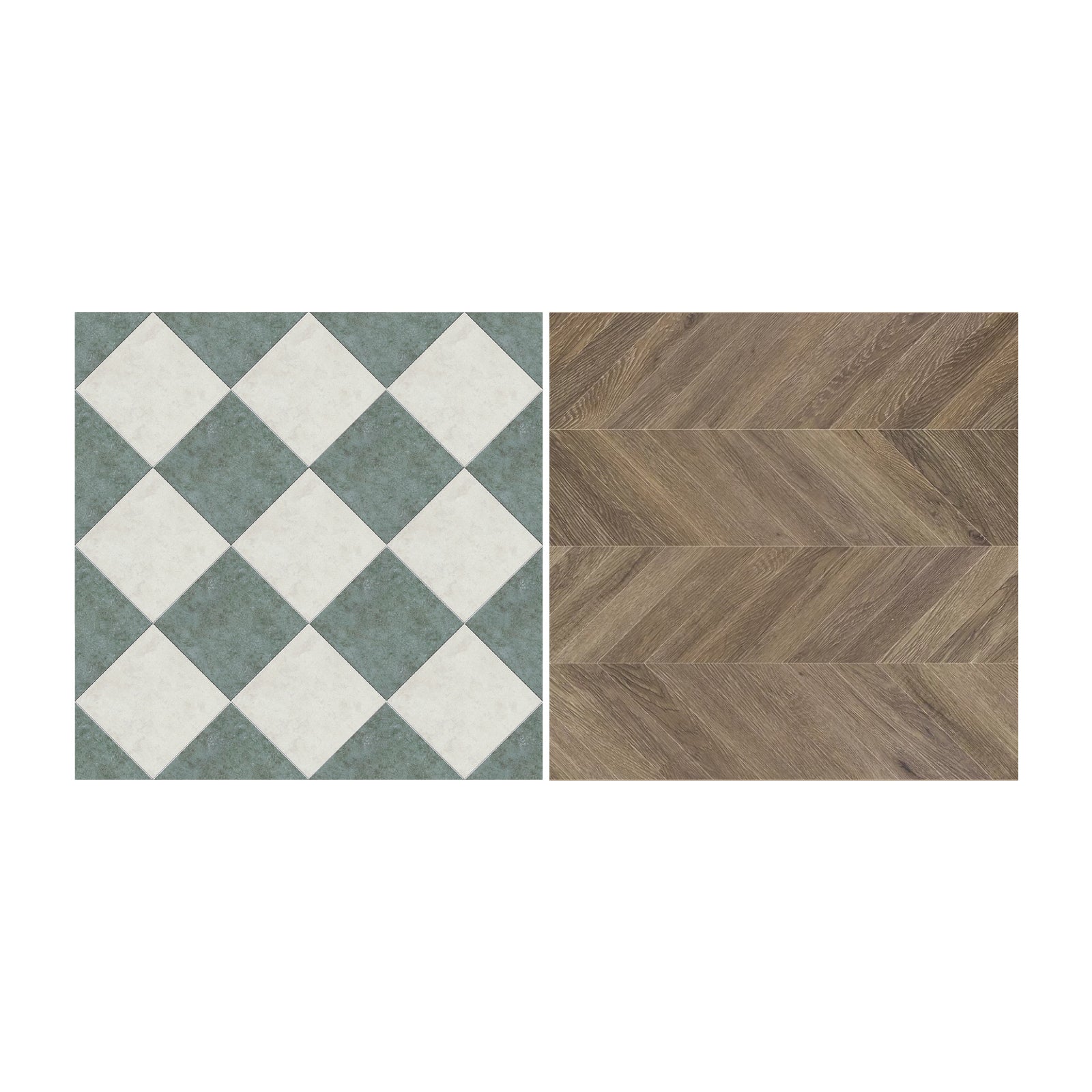 Double Side Floor- Herringbone parquet wood floor & Teal tile floor Dollhouse Miniature