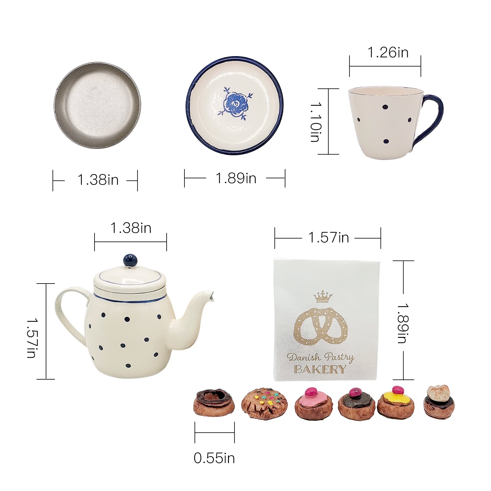 Tea Pot Set 7 pcs Dollhouse - Aqua 1/6 Scale Dollhouse Miniature