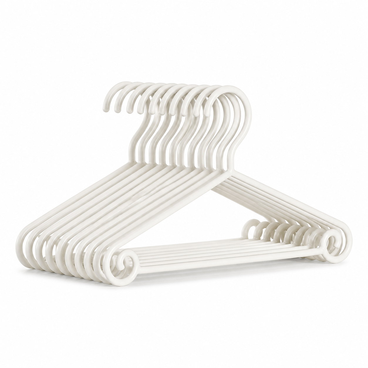 Set of 10 off-white 1:6 scale miniature hangers for doll clothes and boutique displays