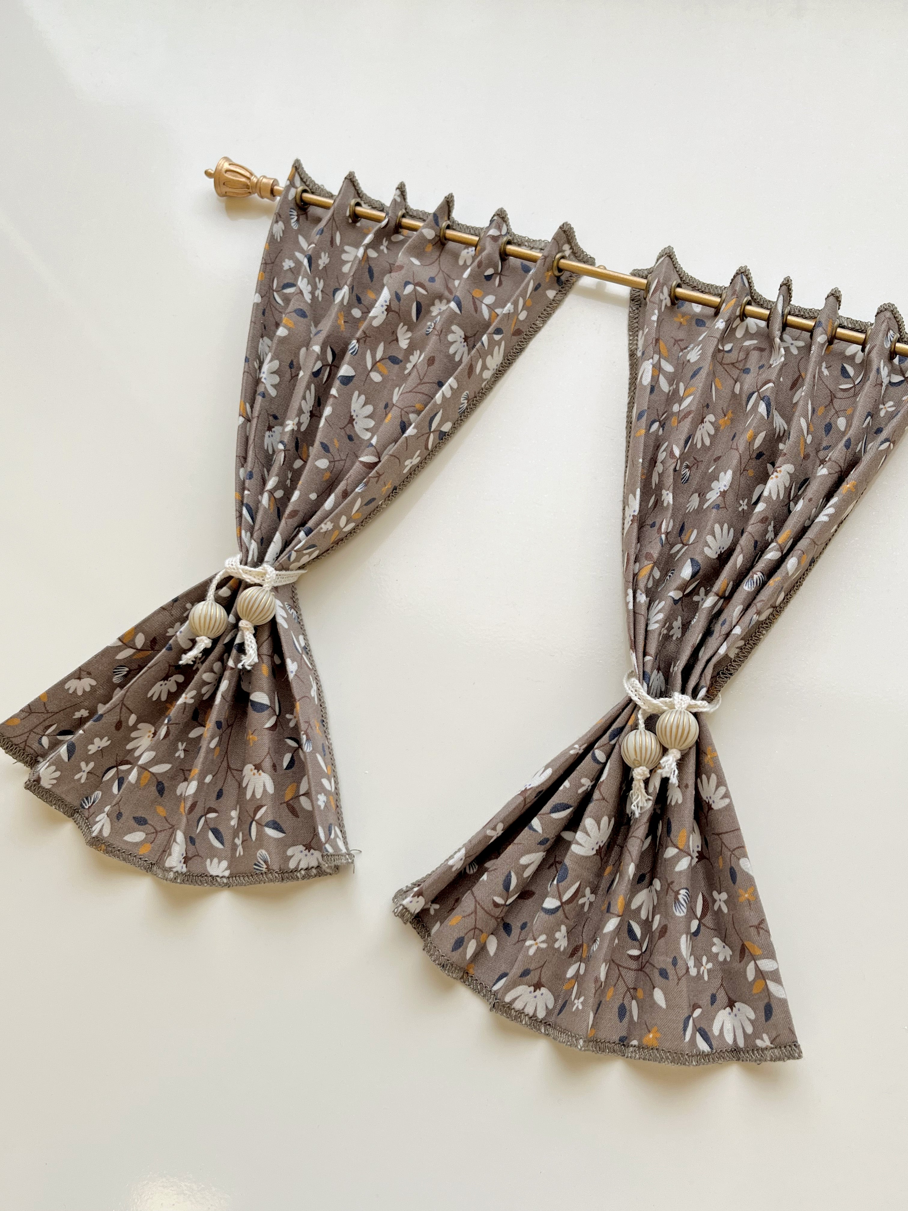 Window curtains 1/6 Scale dollhouse drape color - brown