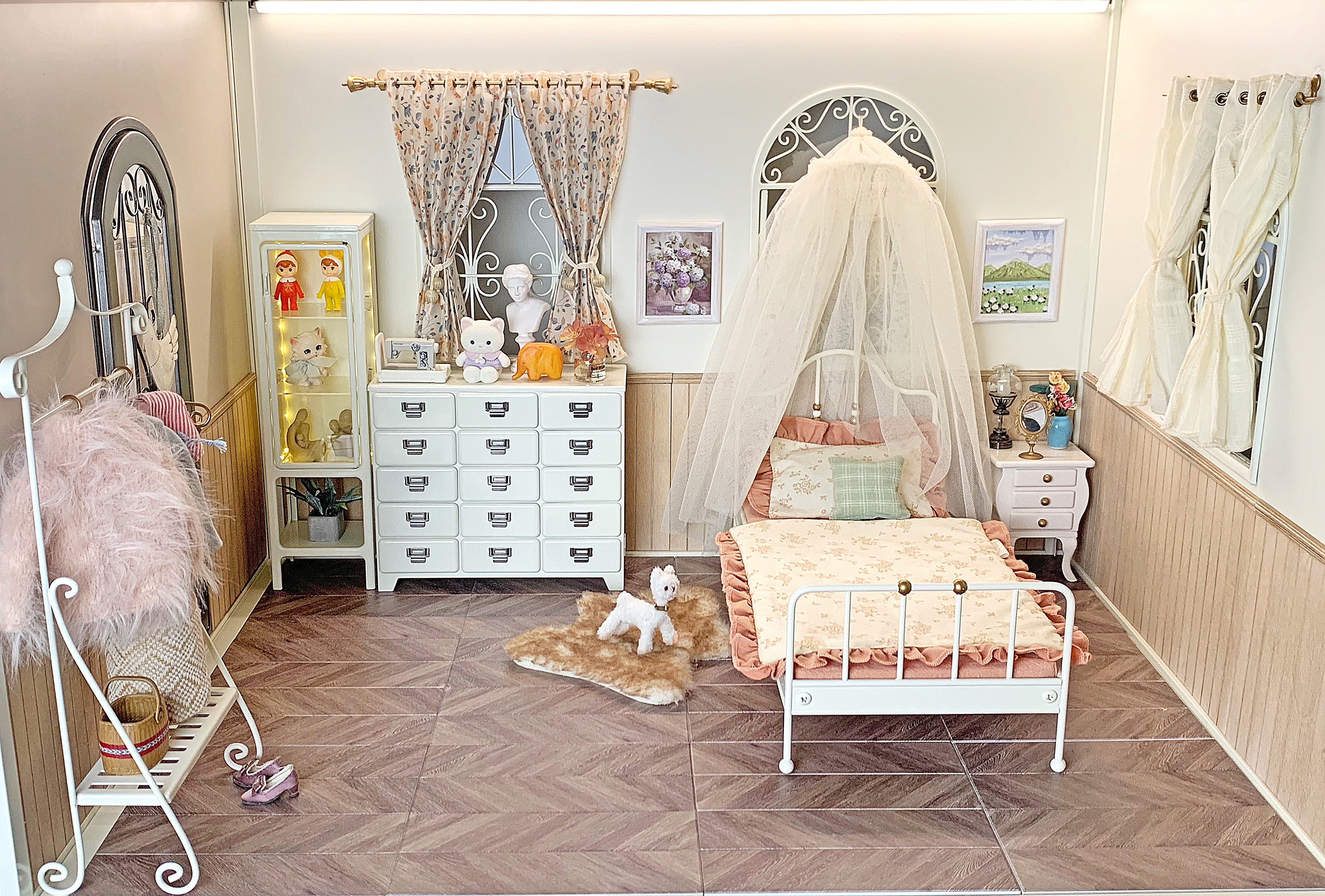 Window curtains 1/6 Scale dollhouse drape color - blue