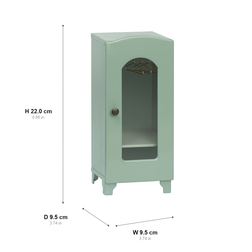 Light Green Mini Wardrobe with 3 Hangers - 1:12 Scale